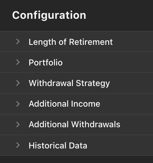The Configuration form of FI Calc.